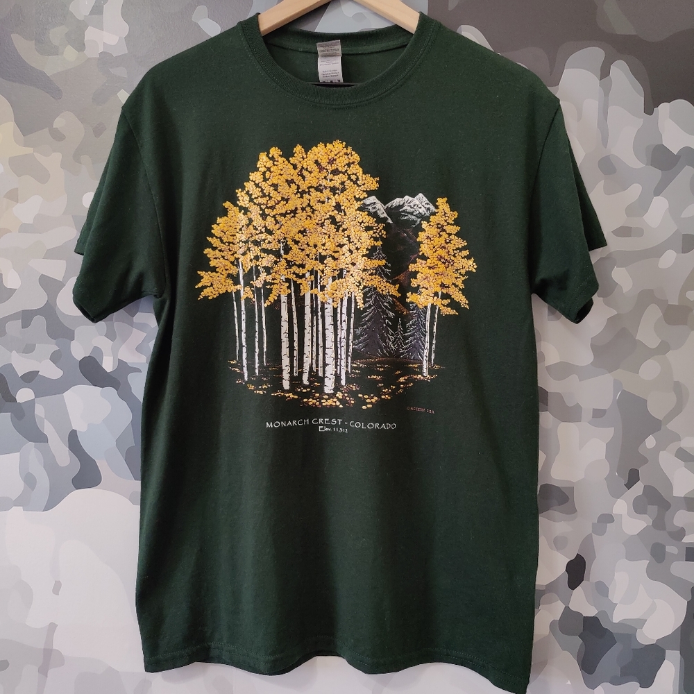 Vintage Monarch Crest Colorado Aspen Tree Hunter Green Tee - Size M
